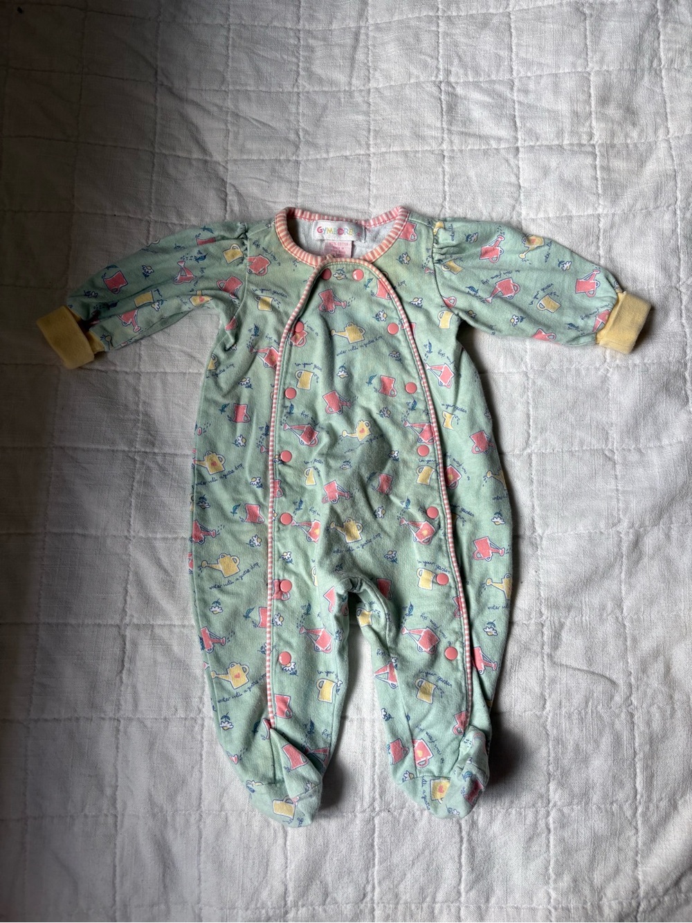 Vintage Gymboree Colorful Tag Green In Your Garden Baby Onesie Sleeper NEWBORN